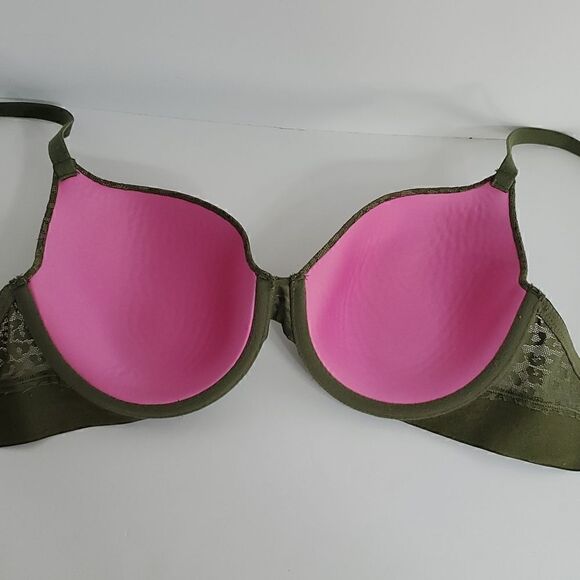 PINK Victoria's Secret Wear Everywhere T-Shirt Lightly Lined Green Lace 32DD - Picture 7 of 11